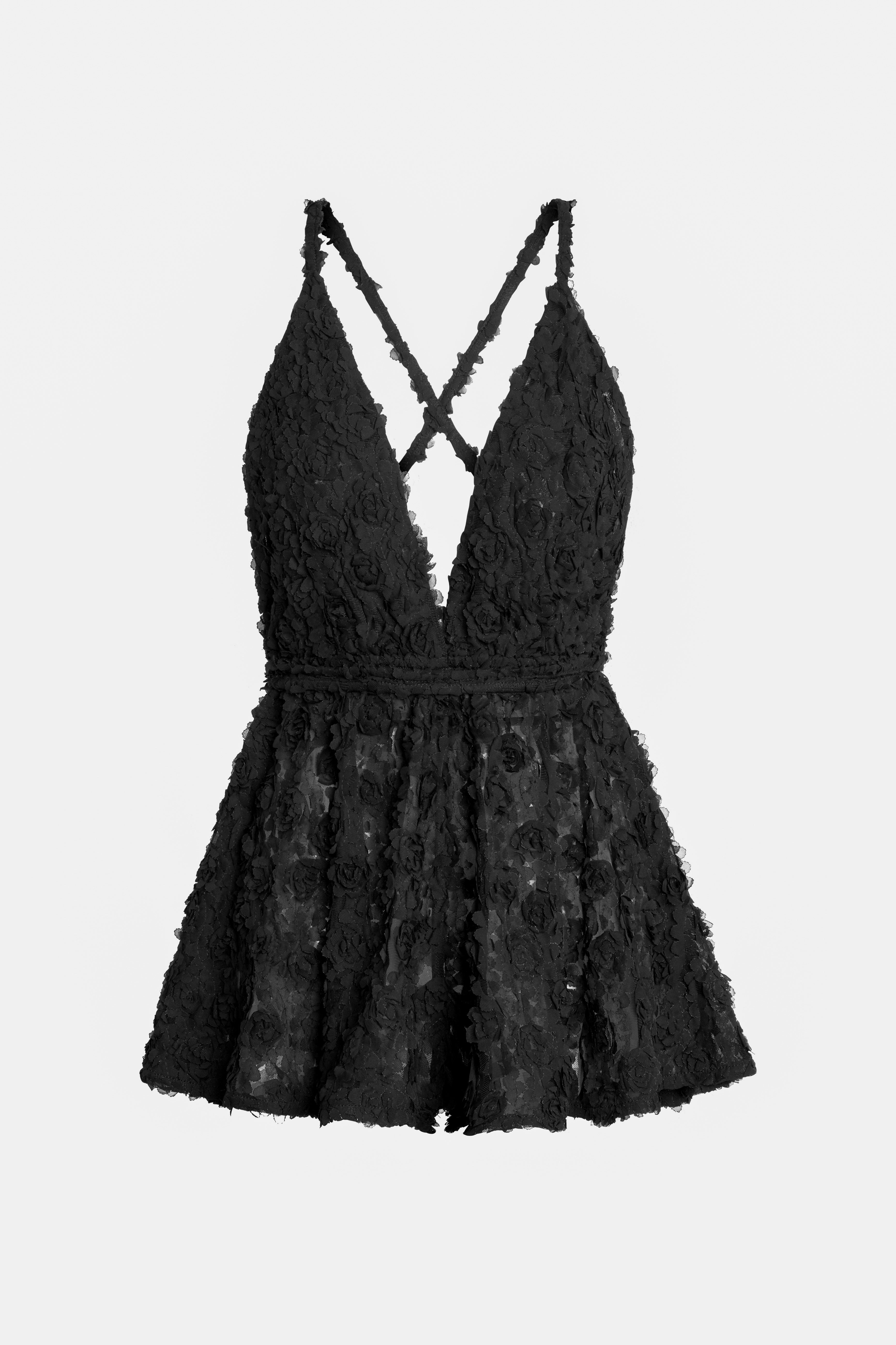 3D rose romper - Black