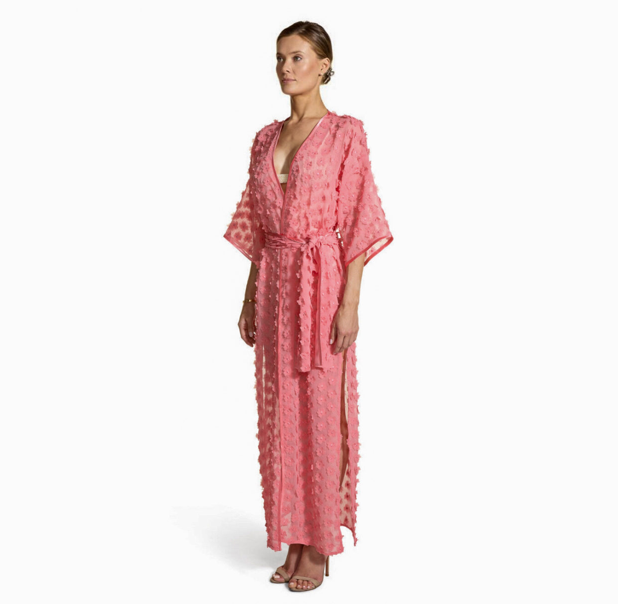 3D flower kimono Long-coral