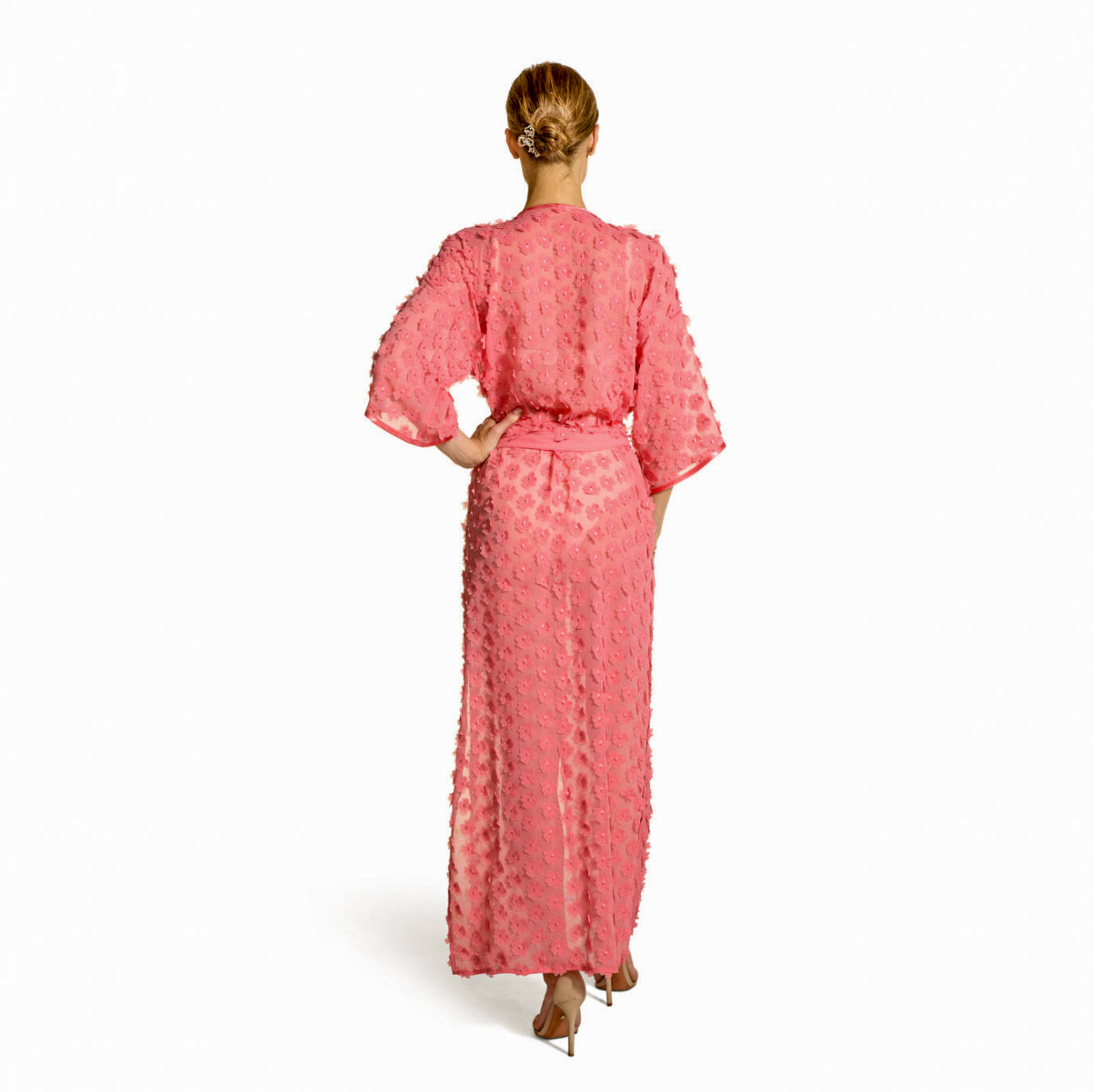 3D flower kimono Long-coral