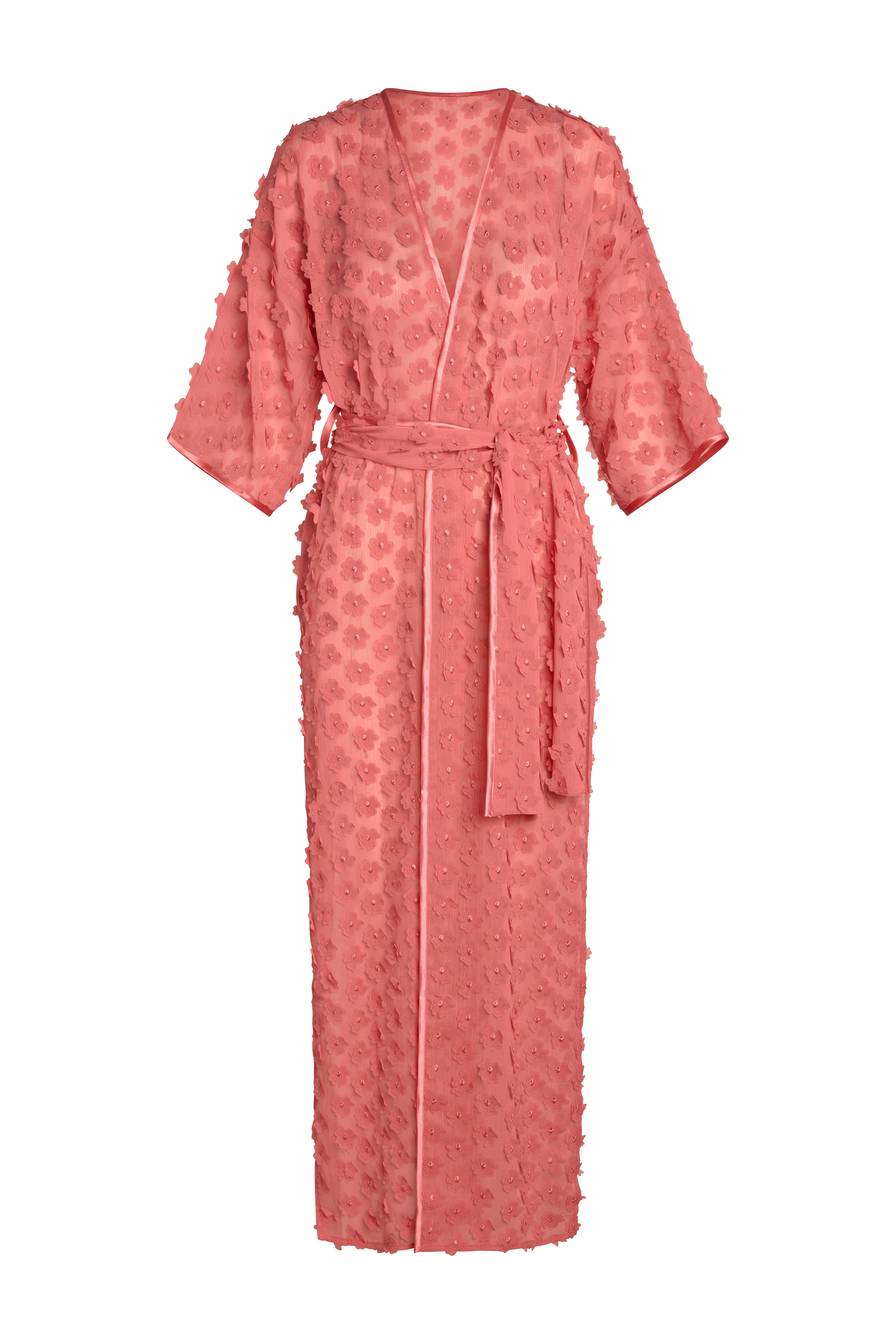 3D flower kimono Long-coral