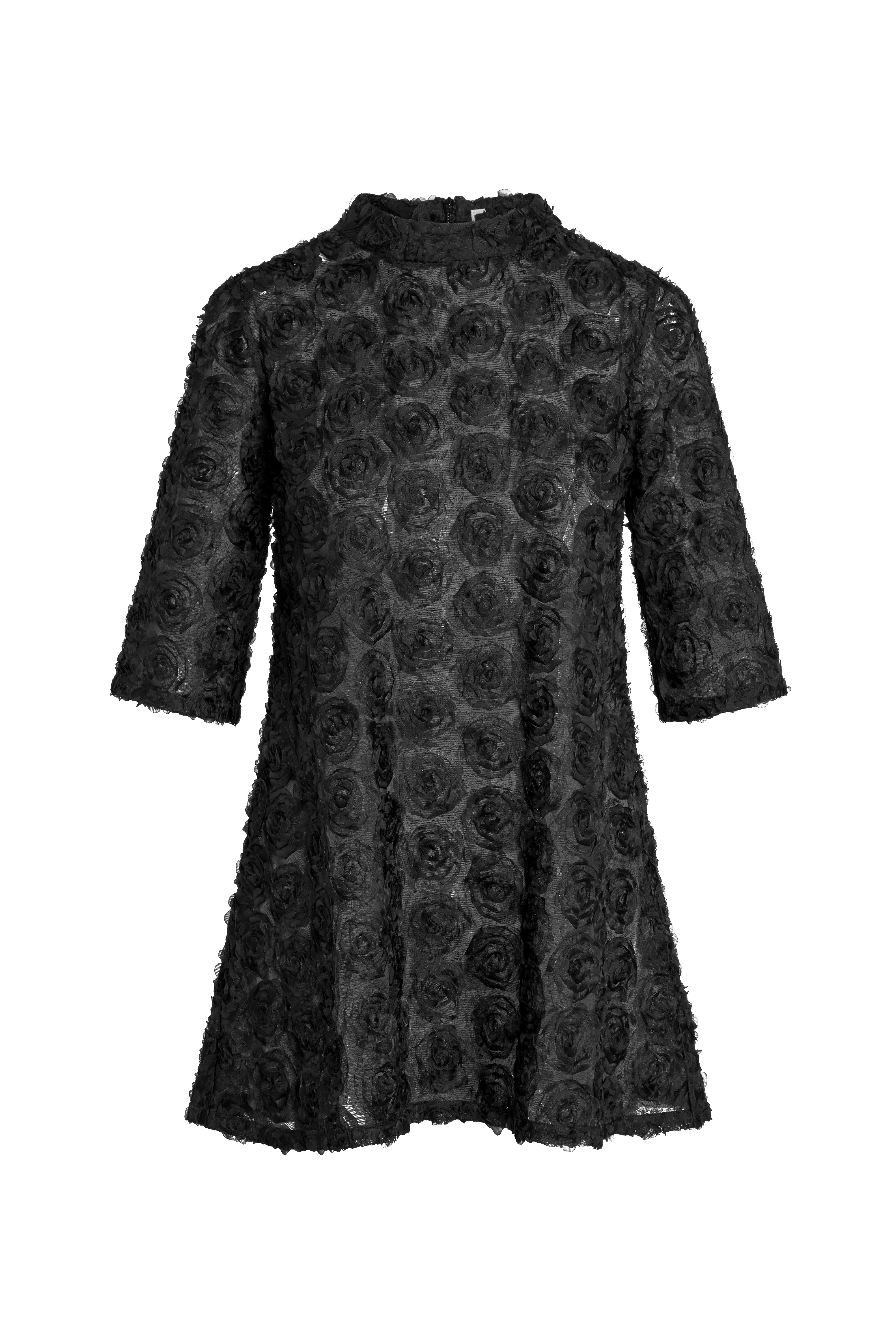 Triangle 3 D rose Dress- Black