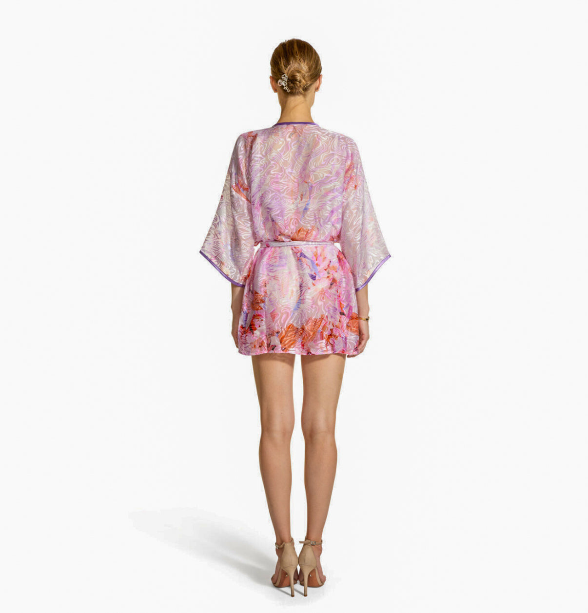 Silk Devore Pink Flora- Short Kimono