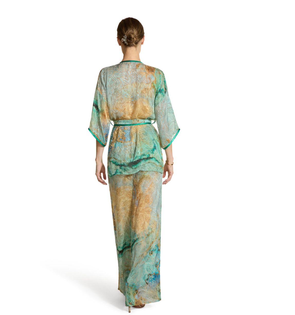 Silk DevoreShort  Kimono - Peacock