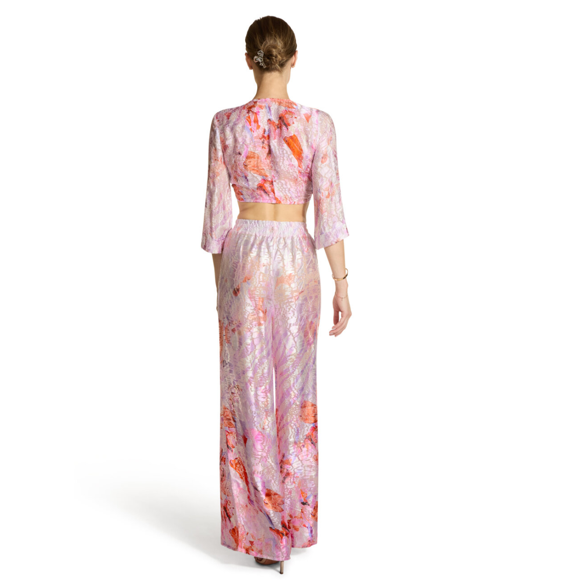 Silk devore  pants - Pink Flora