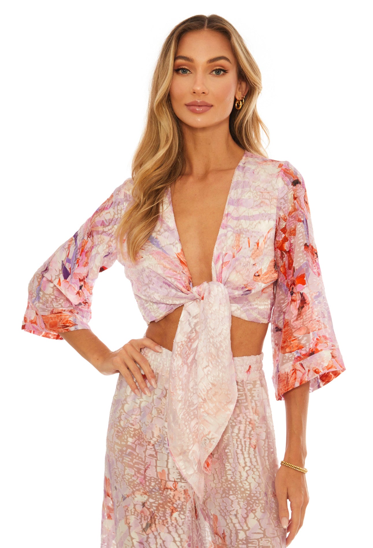 Silk Devore Pink Flora -  Crop Top