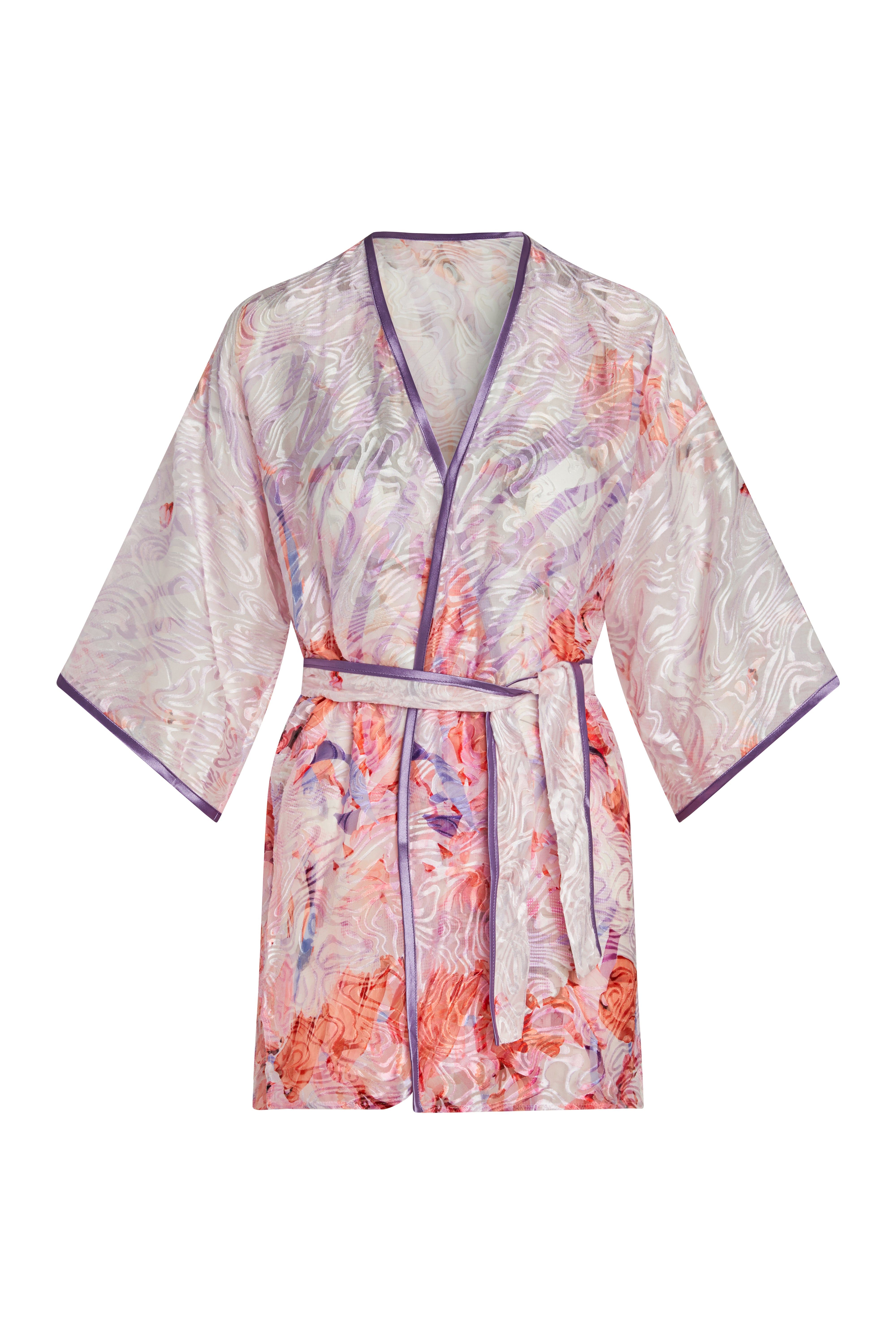 Silk Devore Pink Flora- Short Kimono